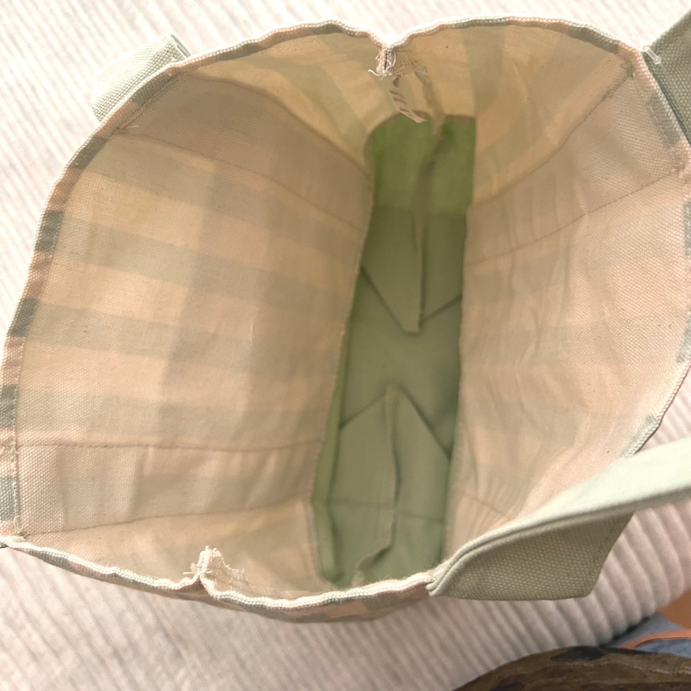 Trader Joe's Striped Mini Canvas Tote Bag Sage Green Cream Limited Edition NEW - Picture 4 of 5